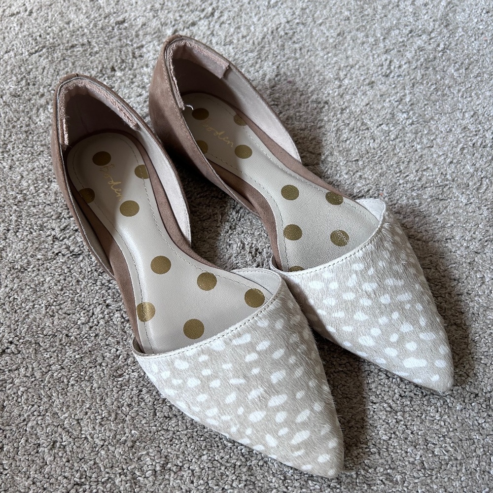 🌺Boden Fawn Spotted Fur Pointed Toe Shoe-EUC